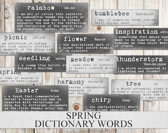 Spring Dictionary Word Scraps: Vintage Grunge Ephemera (Digital Download)