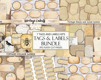 Vintage Tags and Labels Bundle: Junk Journal Ephemera (Digital Download)