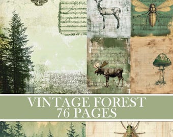 Vintage Forest Ephemera: Junk Journal Paper, Greenery Images (Digital Download)