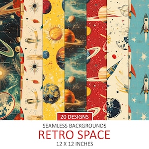 Ruimteachtergronden in retrostijl, naadloos vintage astronomiepapier, plakboek, junkjournal, afdrukbare ephemera, Instant Download
