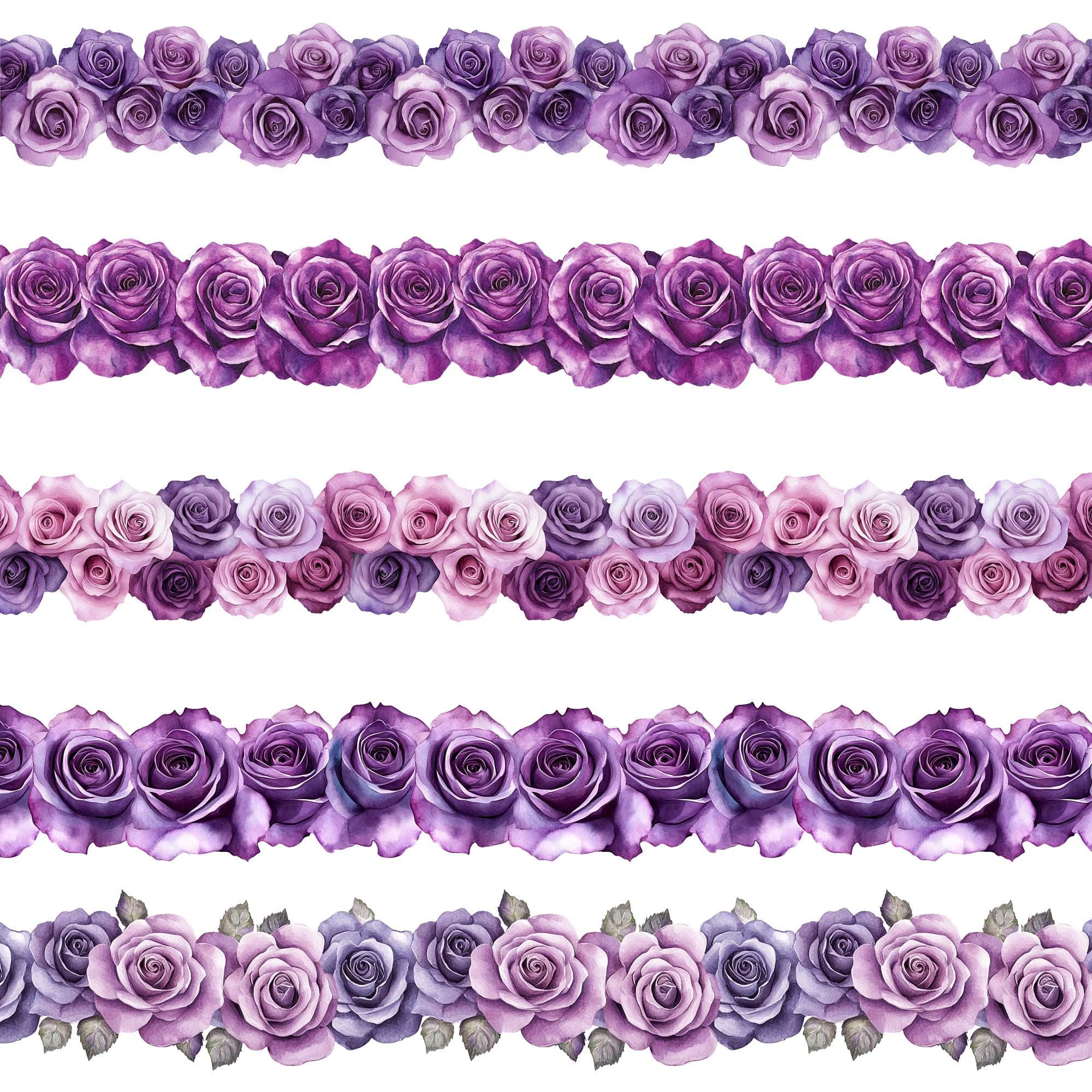 Purple Roses Seamless Border Clipart: Floral Design (digital Download ...
