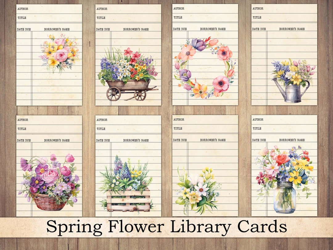 Printable Vintage Spring Arrangements Library Cards, Fussy Cut ...