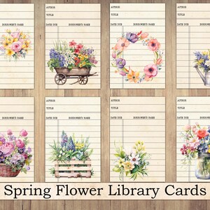 Druckbare Vintage Frühling Arrangements Bibliothek Karten, Pingeliger Schnitt, Ephemera Pack, Junk Journal Zubehör, Blumen, Antik, Scrapbook, Collage