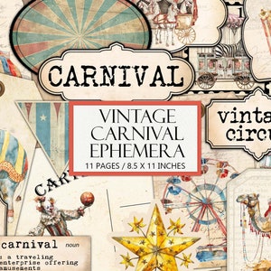 Printable Vintage Carnival Ephemera Kit, Antique Circus Aesthetic, Fussy Cut, Junk Journal Supplies, Collage, Big Top, Commercial Use