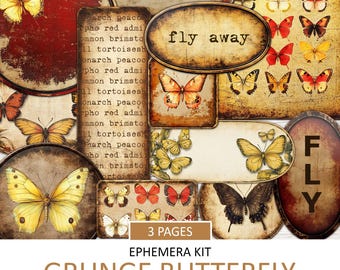 Vintage Butterfly Ephemera Kit: Printable Scrapbook Labels (PDF & JPG)