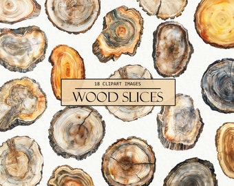 Watercolor Wood Slices Clipart: Rustic Tree Rings (Digital Download)