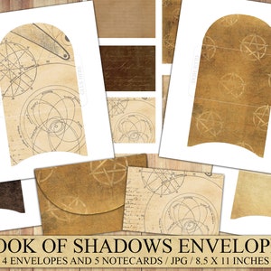 Envelopes do Livro das Sombras, itens de diário, kit de artesanato, cartões de diário, cartões de anotações, Wicca, pagão, corte elaborado, faça você mesmo, download instantâneo