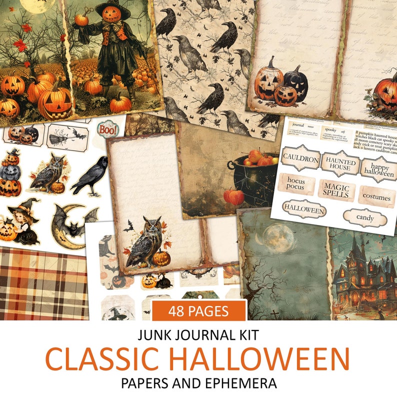 Vintage Halloween Junk Journal Kit: Ephemera, Pages (digital Download ...