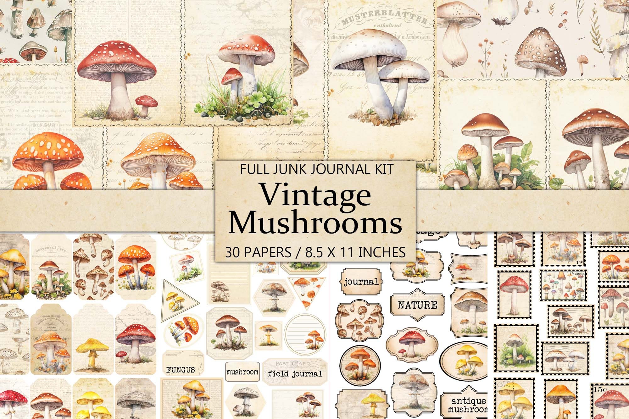 Vintage Mushroom Junk Journal Kit: Printable Ephemera (digital Download ...