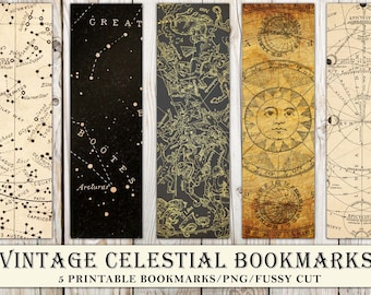 Vintage Celestial Bookmarks: Junk Journal Ephemera (Digital Download)