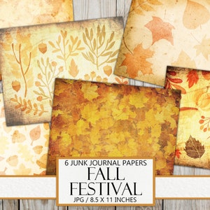 Digital Fall Leaves Scrapbook Paper, Autumn Junk Journal, Printable Craft Kit, Vintage, Ephemera, Collage, Fussy Cut, Instant Download