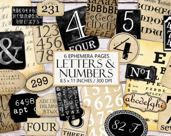 Vintage Letters and Numbers Ephemera Kit: Grunge Junk Journal (Digital Download)