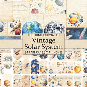 Zonnestelsel Junk Journal Kit, Vintage Style Journal Pages, Outer Space Ephemera, Fussy Cut, Scrapbook Versiering, Afdrukbare Craft Kit