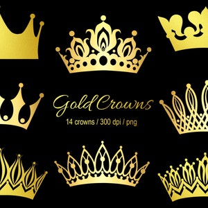 Gold Sparkle Crowns Clipart Pack, Royalty PNG, Metallic Tiara, King and Queen, Clip Art, Transparent Background, Commercial Use