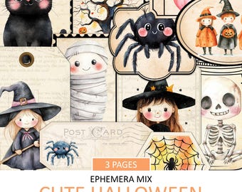 Vintage Cute Halloween Ephemera, Tags, Labels (Instant Download)