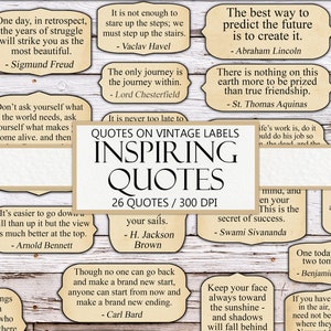 Inspirational Quotes, Tan Labels, Printable Junk Journal Ephemera, Encouraging Word Scraps, Vintage, Fussy Cut, Instant Download