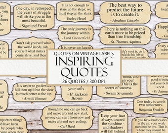 Inspirational Quotes, Tan Labels, Printable Junk Journal Ephemera, Encouraging Word Scraps, Vintage, Fussy Cut, Instant Download