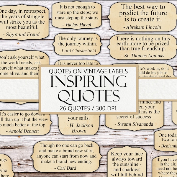 Inspirational Quotes, Tan Labels, Printable Junk Journal Ephemera, Encouraging Word Scraps, Vintage, Fussy Cut, Instant Download