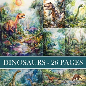Vintage Dinosaurs Backgrounds, Junk Journal Supplies, Jurassic Era Images, Fossils, Antique Scrapbook Paper, Printable Instant Download