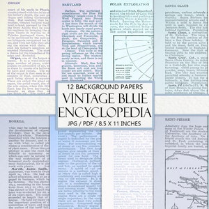 Printable Blue Vintage Papers, Encyclopedia Pages, Antique Junk Journal, Old Paper, Craft Kit, Ephemera, Authentic Book Pages, Scrapbook