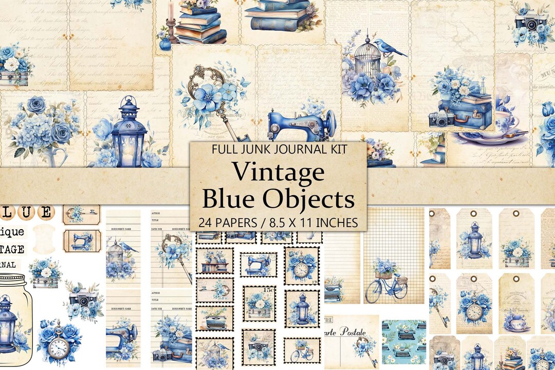 Vintage Blue Floral Junk Journal Kit: Printable Ephemera (digital ...
