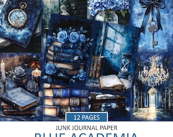 Blue Academia Junk Journal Paper: Vintage Bookish Pages (Digital Download)