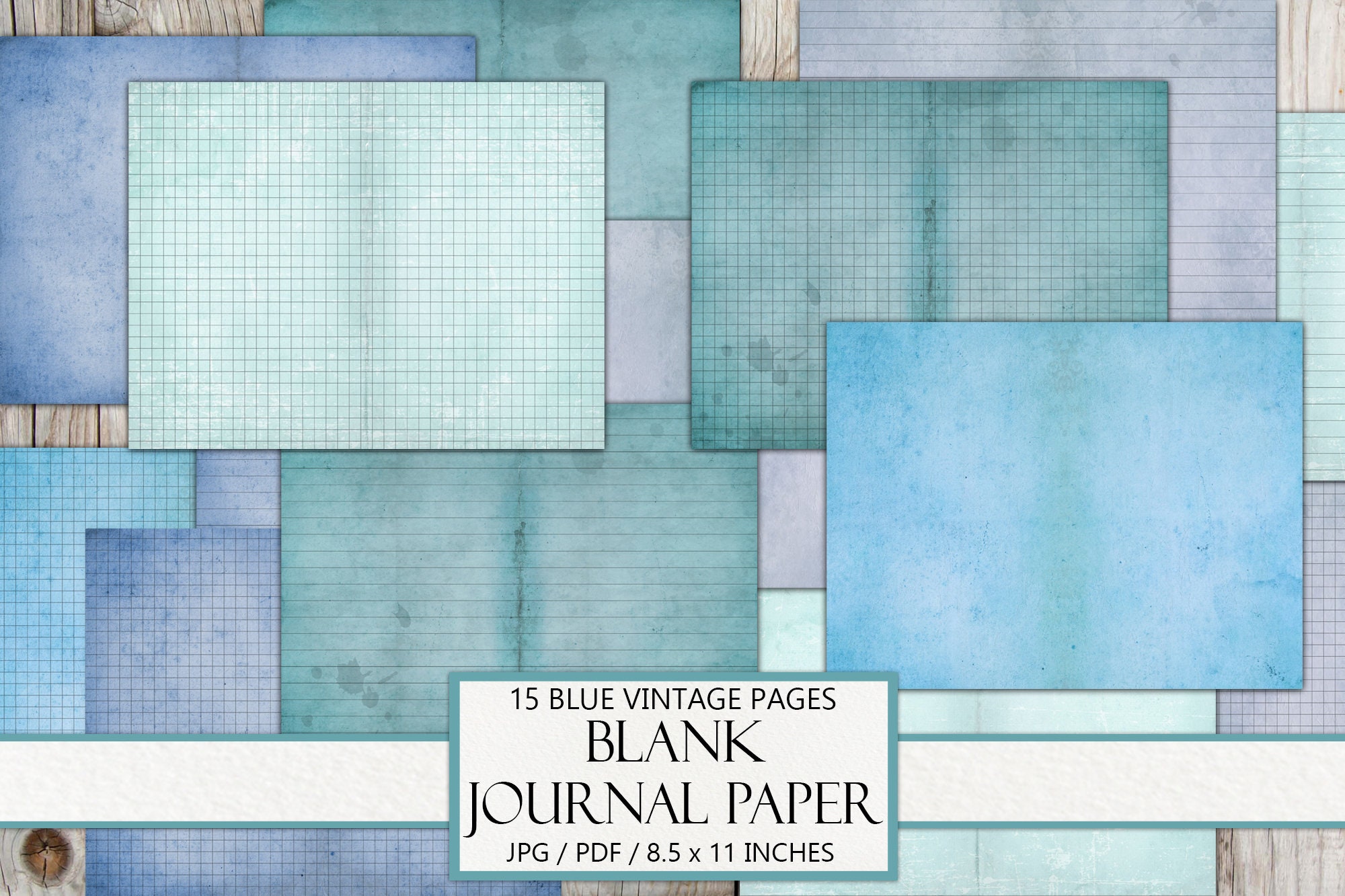 Aqua Blue Junk Journal Pages, Blank Scrapbook Kit, Vintage Light Antiq By  DigitalPrintableMe