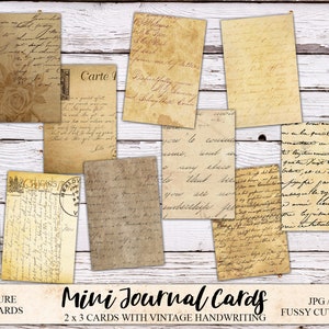 Mini tarjetas de diario, efímeras de escritura a mano imprimibles, tamaño ATC pequeño de 2 x 3 pulgadas, imágenes prediseñadas de tarjetas de diario, diario vintage, descarga instantánea