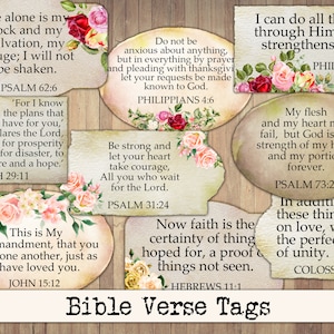 Bible Verse Floral Tags, Flower Verse Labels, Bible Word Scraps, Printable Junk Journal Ephemera, Vintage, Fussy Cut, Instant Download
