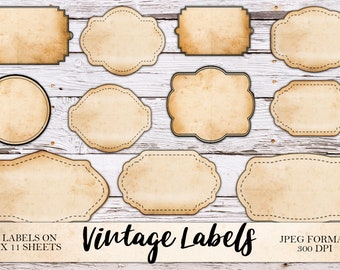 Printable Blank Vintage Labels, Digital Junk Journal Ephemera, Old Label, Fussy Cut, Sticker Page Label, Instant Download, Printable