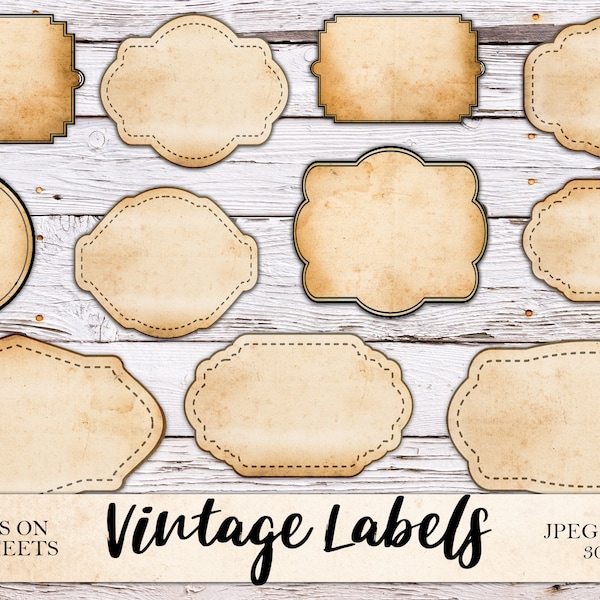 Printable Blank Vintage Labels, Digital Junk Journal Ephemera, Old Label, Fussy Cut, Sticker Page Label, Instant Download, Printable