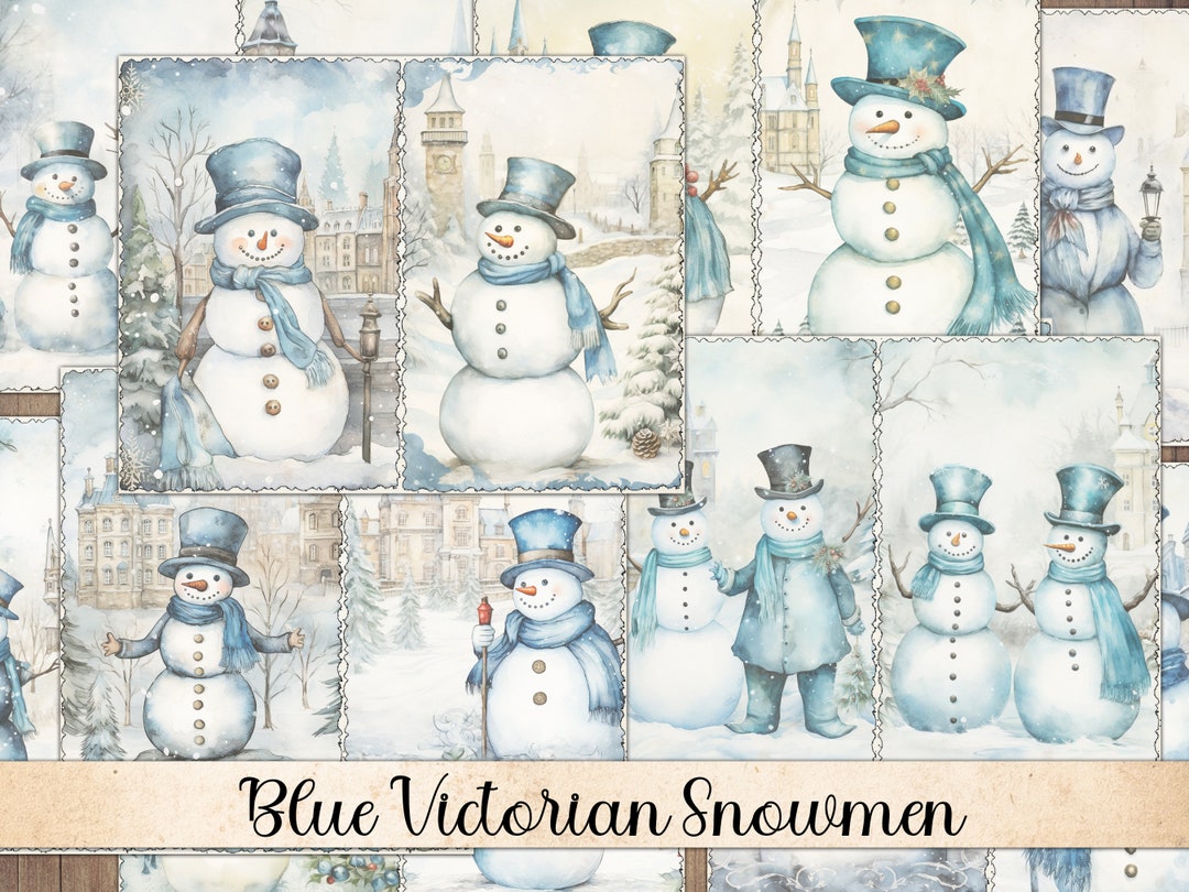 Printable Junk Journal Papers, Vintage Blue Snowmen, Signature Sheets ...
