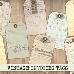 Etiquetas de fatura vintage, recibos antigos, cartões de diário, etiquetas, enfeites de diário de sucata, etiquetas de presente, itens efêmeros, corte sofisticado, download instantâneo