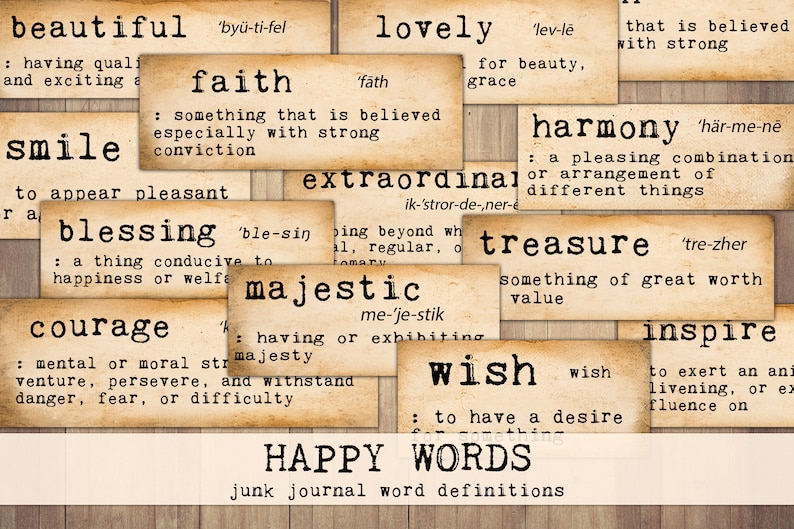 Word Definitions Happy Words Printable Junk Journal - Etsy