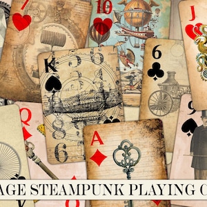 Wydrukowane karty do gry w stylu vintage, antyczny steampunk, ozdoby do scrapbookingu, efemerydy do dziennika śmieci, karta dziennika, natychmiastowe pobieranie