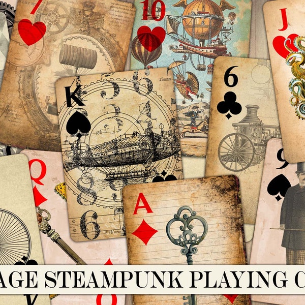 Printable Vintage Style Playing Cards, Antique Steampunk, Scrapbook Embellishments, Junk Journal Ephemera, Journal Card, Instant Download