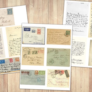 Printable French Mail, Old Letters, Antique Envelopes, Various Sizes and Shapes, Junk Journal Ephemera, Fussy Cut, Instant Download image 2