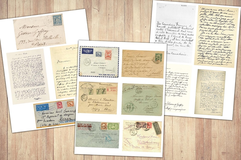 Printable French Mail, Old Letters, Antique Envelopes, Various Sizes and Shapes, Junk Journal Ephemera, Fussy Cut, Instant Download image 2