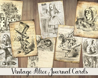 Vintage Alice in Wonderland Journal Cards: Printable Ephemera (PNG)