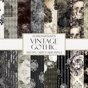 Vintage gotisch, neutrale achtergrond, plakboek, ongewenst dagboekpapier, noodlijdend ontwerp, afdrukbare ephemera, schedels, rozen, Instant Download