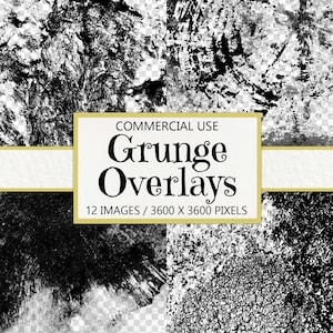 Black Grunge Overlay, Vintage Distressed Texture, Photoshop Pattern, Digital Overlay, Old-Fashioned, Commercial Use, Instant Download