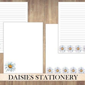 Afdrukbaar schrijfpapier, eenvoudig Daisy briefpapier, aquarel madeliefjes, junk Journal, briefhoofd, penvriend, bekleed, ongevoerd, ephemera, plakboek