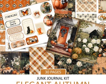 Zestaw do dziennika „Vintage Autumn Junk Journal”: drukowane drobiazgi, ozdoby do scrapbookingu (do pobrania w wersji cyfrowej)