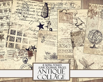 Antique Collage Paper: Sepia Tone Ephemera (Digital Download)