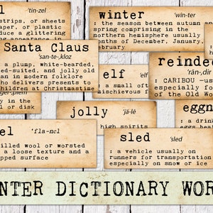 Winter Dictionary Words, Printable Junk Journal Ephemera, Grunge, Winter Craft Kit Scraps, Vintage, Christmas, Fussy Cut, Digital, Download