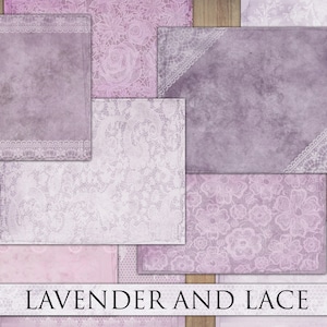 Vintage Junk Journal Papier, Lavendel und Spitze, Ephemera, Antik, altes Papier, Spitze Pergament, lila Scrapbook Hintergrund, Instant Download