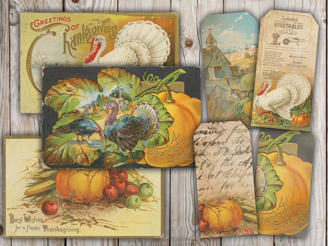 Vintage Thanksgiving Cards & Tags: Autumn Ephemera (digital Download ...