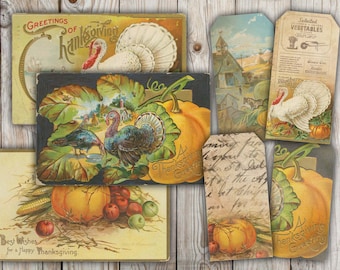 Vintage Thanksgiving Cards & Tags: Autumn Ephemera (Digital Download)