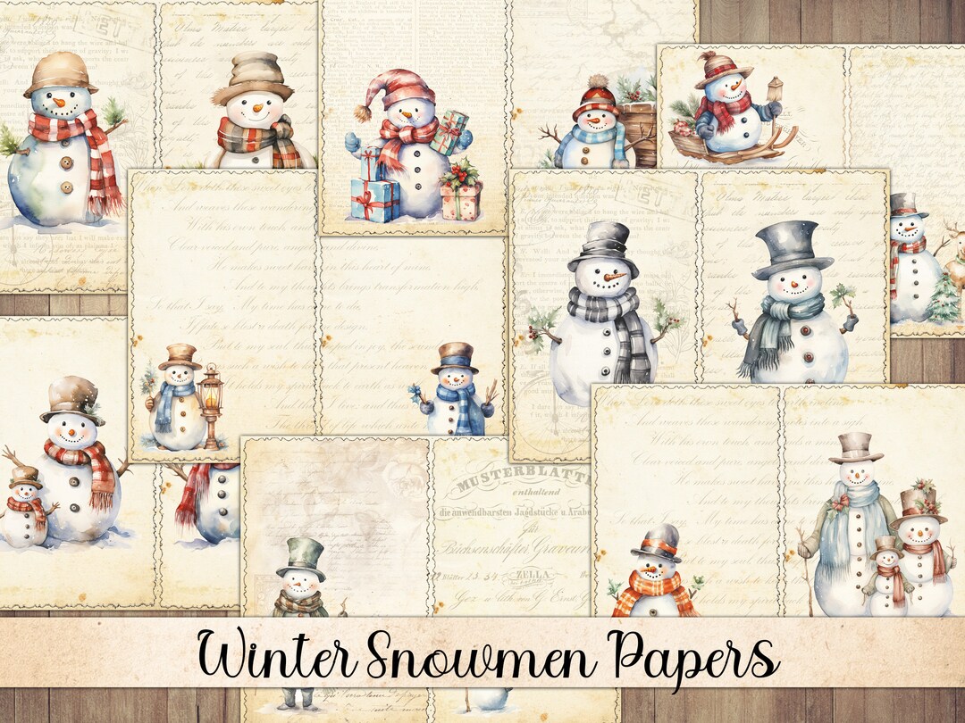 Printable Junk Journal Papers, Vintage Snowmen, Signature Sheets ...