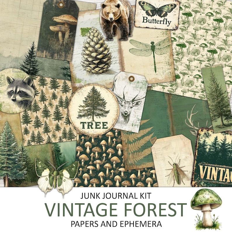 Vintage Forest Junk Journal Kit: Nature Ephemera, Woodland Printable ...
